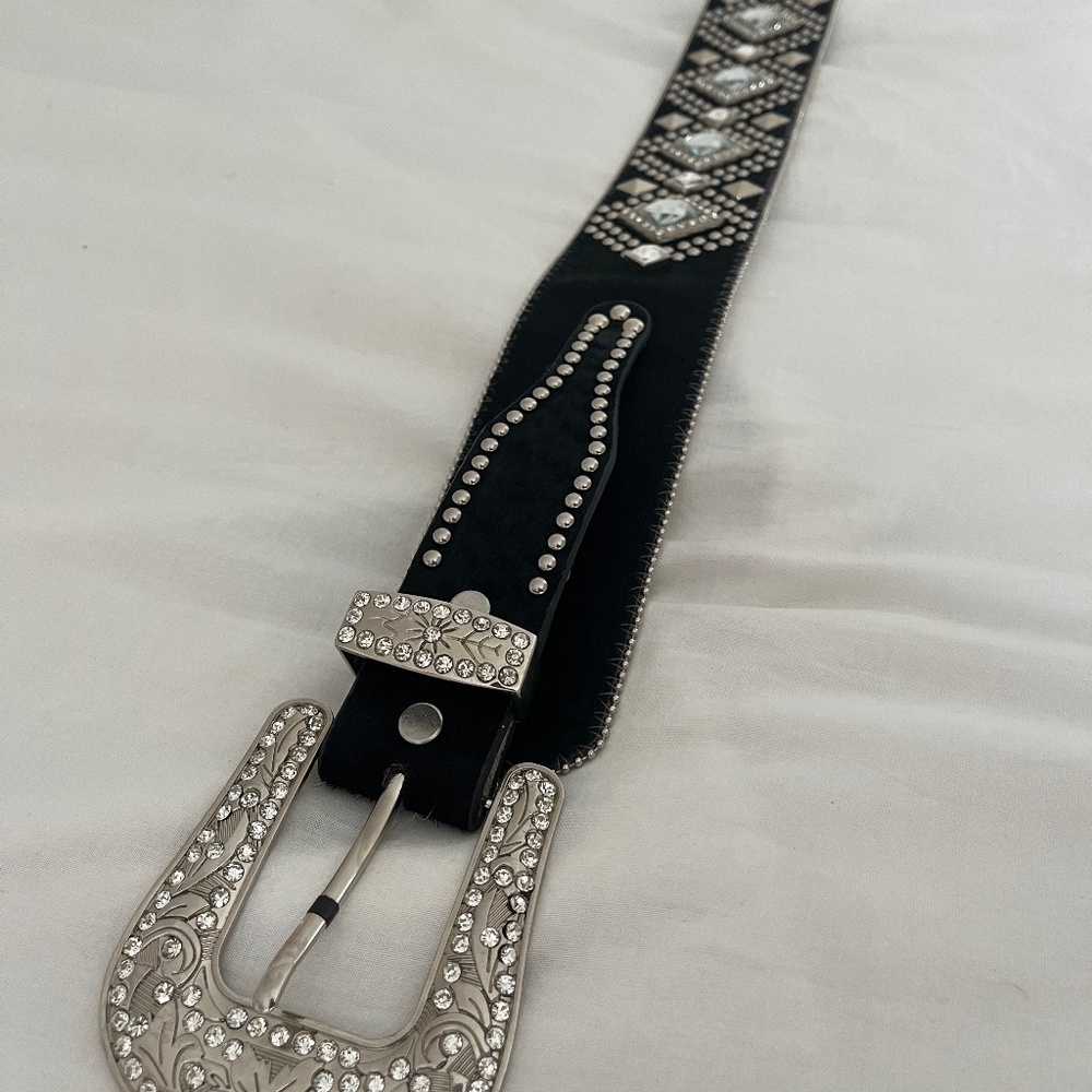 Western Rhinestone Genuine Leather Belt